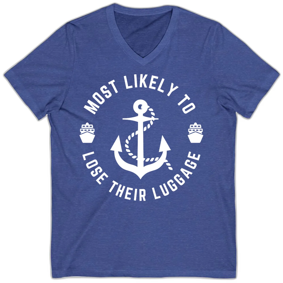 Most Likely To Lose Their Luggage V-Neck in Heather True Royal