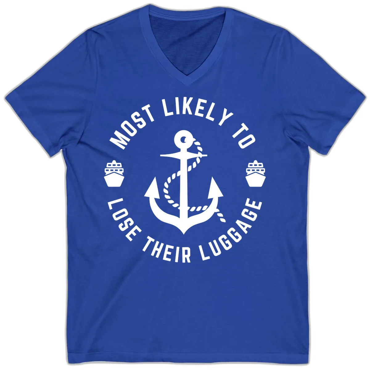 Most Likely To Lose Their Luggage V-Neck in True Royal