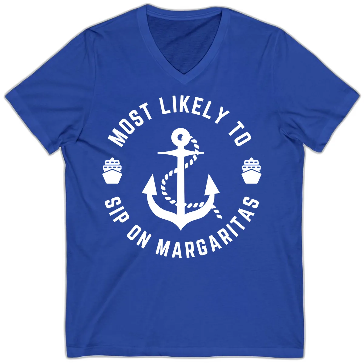 Most Likely To Ship On Margaritas V-Neck in True Royal