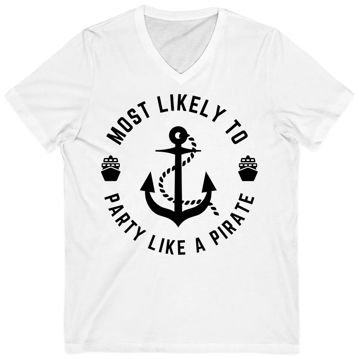 Most Likely To Party Like A Pirate V-Neck in White
