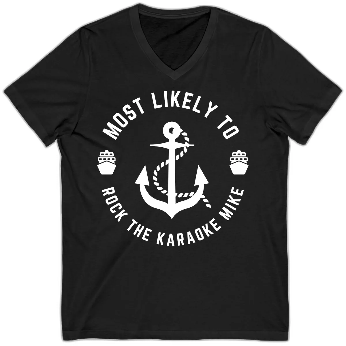 Most Likely To Rock The Karaoke Cruise V-Neck in Black