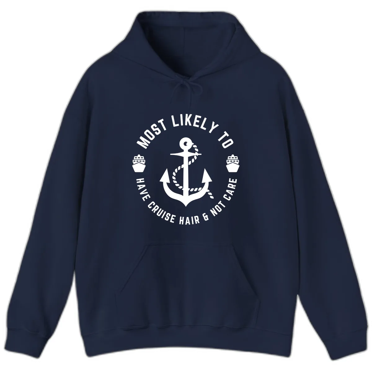 Most Likely To Have Cruise Hair & Not Care Hoodie in Navy