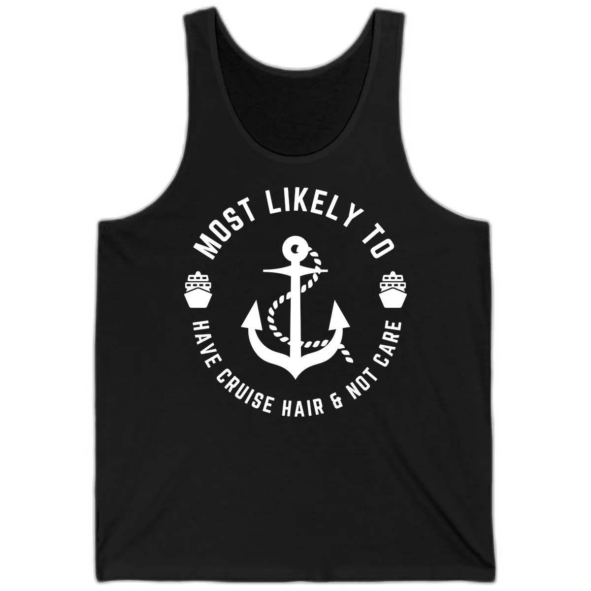 Most Likely To Have Cruise Hair & Not Care Tank in Black