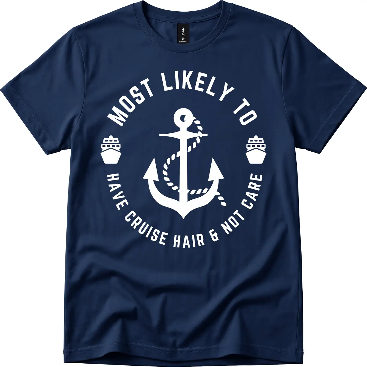 Most Likely To Have Cruise Hair & Not Care T-Shirt in Navy