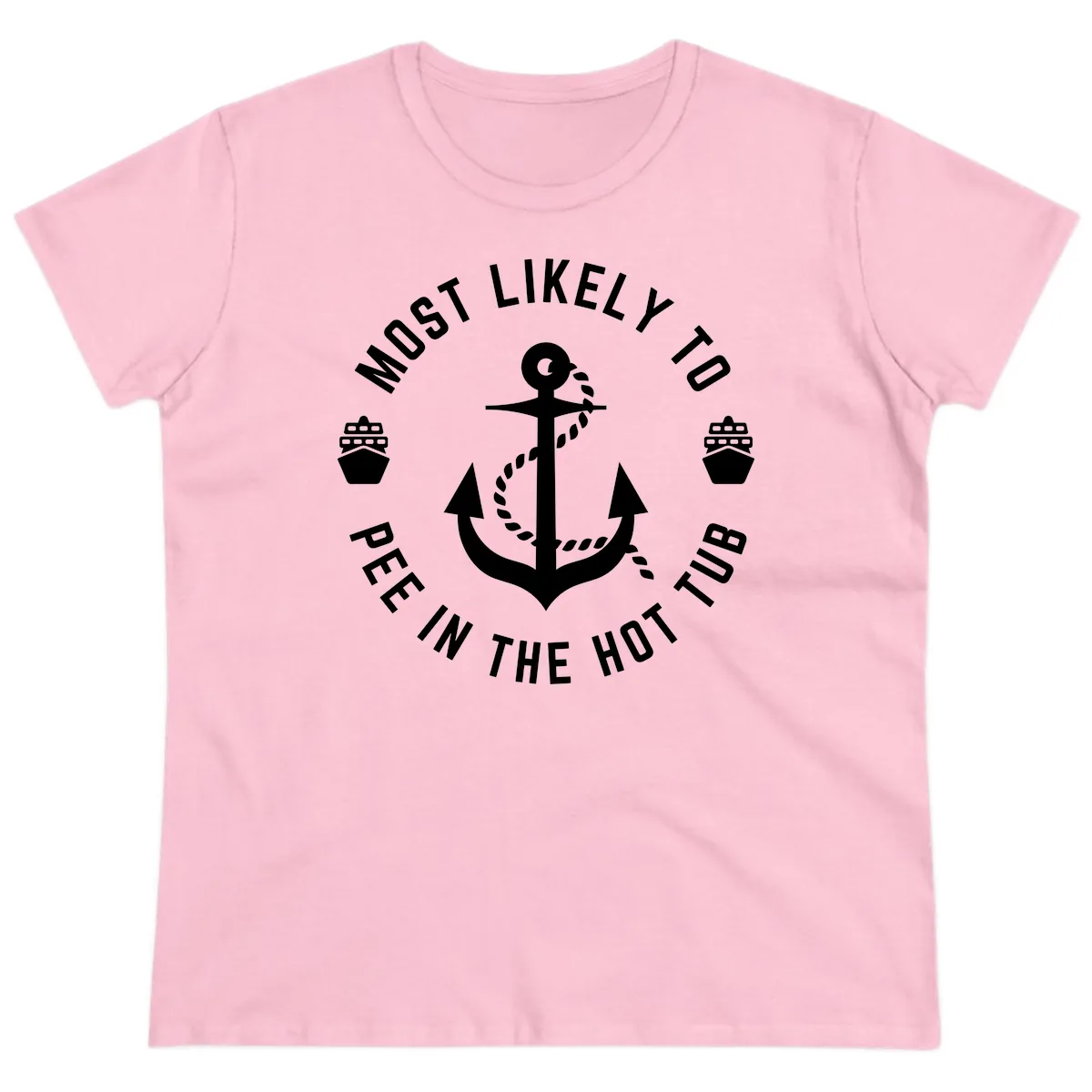 Most Likely To Pee In The Hot Tub Ladies Tee in Light Pink