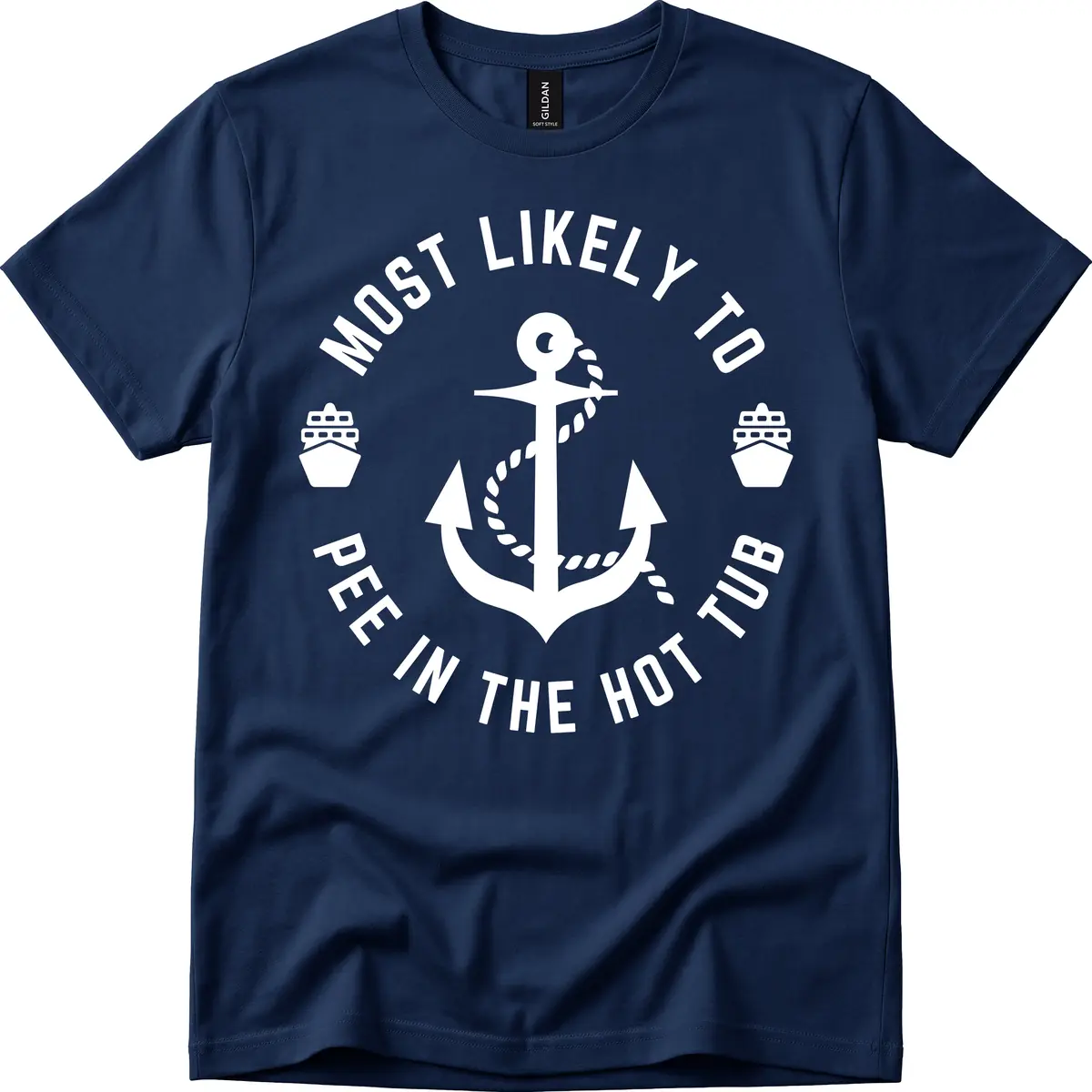 Most Likely To Pee In The Hot Tub T-Shirt in Navy
