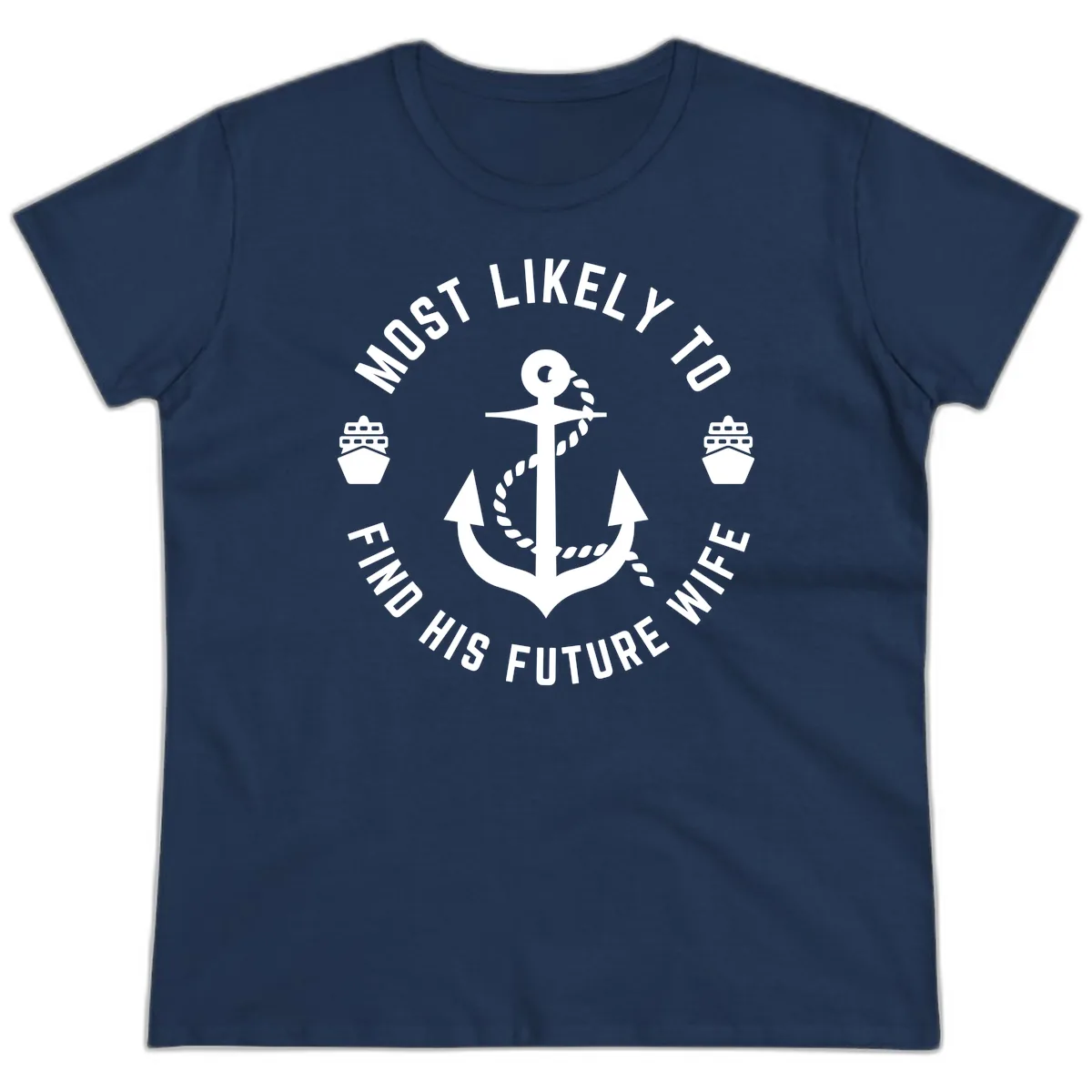 Most Likely To Find His Future Where Ladies Tee in Navy