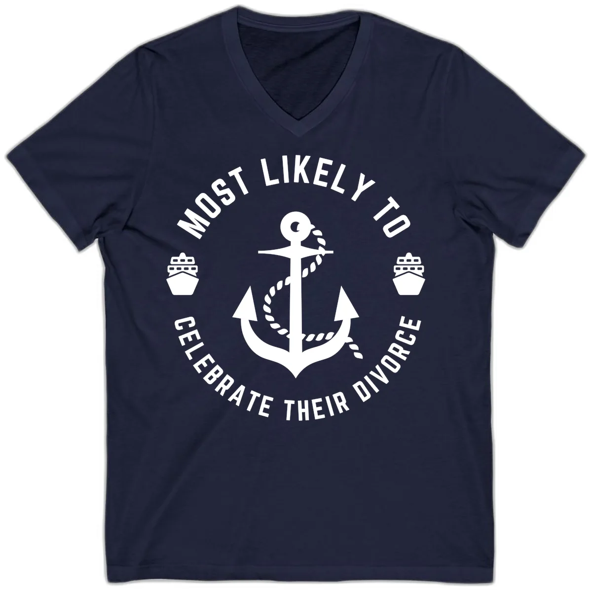 Most Likely To Celebrate Their Divorce V-Neck in Navy
