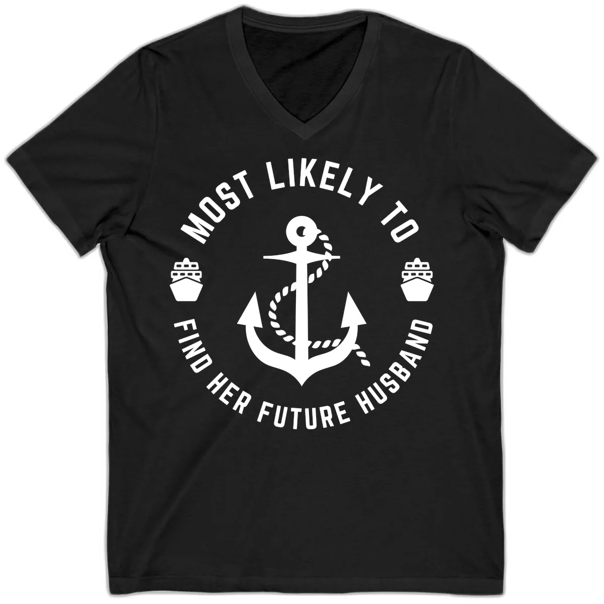 Most Likely To Find Her Future Husband V-Neck in Black