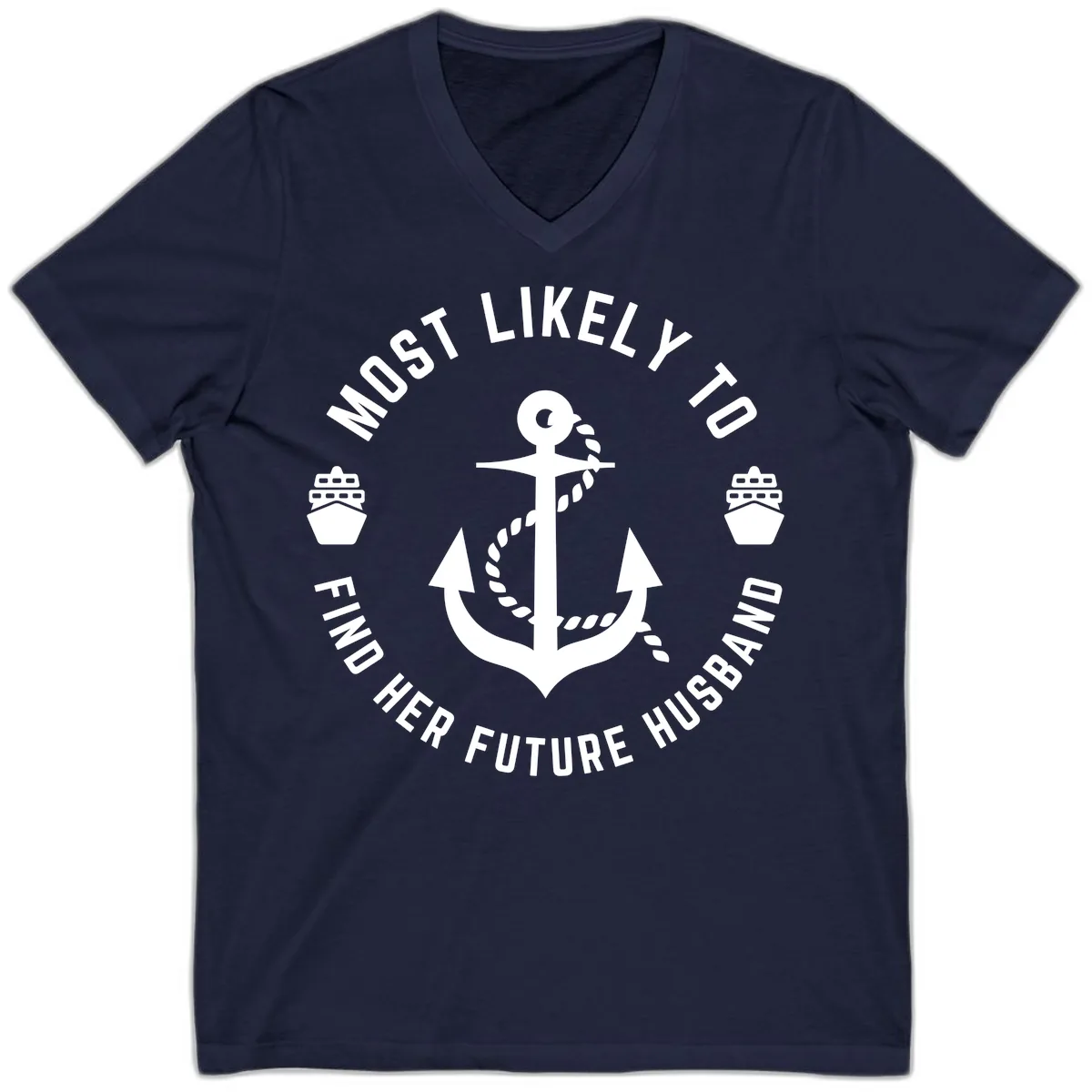 Most Likely To Find Her Future Husband V-Neck in Navy