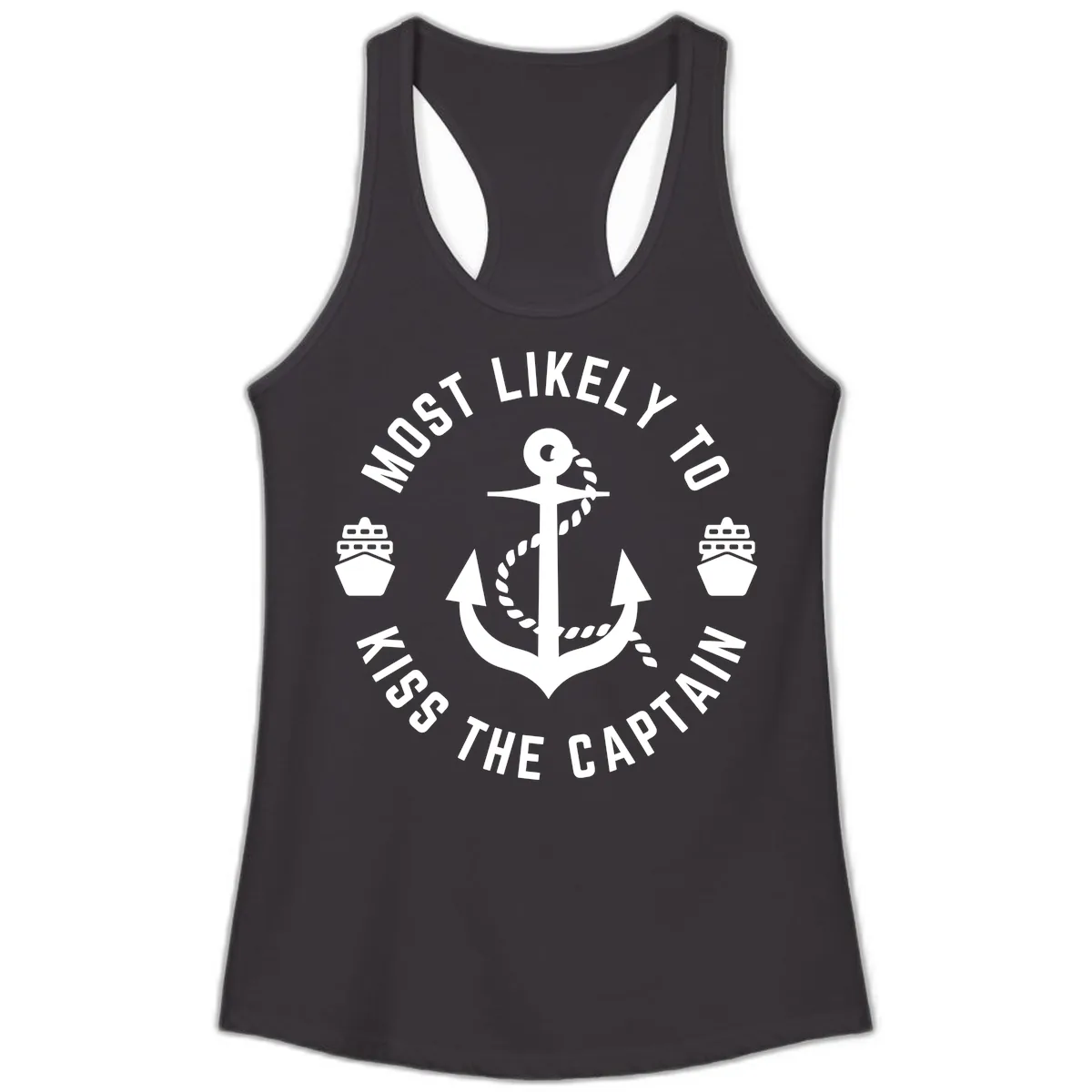 Most Likely To Kiss The Captain Ahoy Ladies Tank in Black