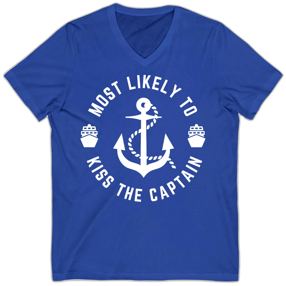 Most Likely To Kiss The Captain Ahoy V-Neck in True Royal