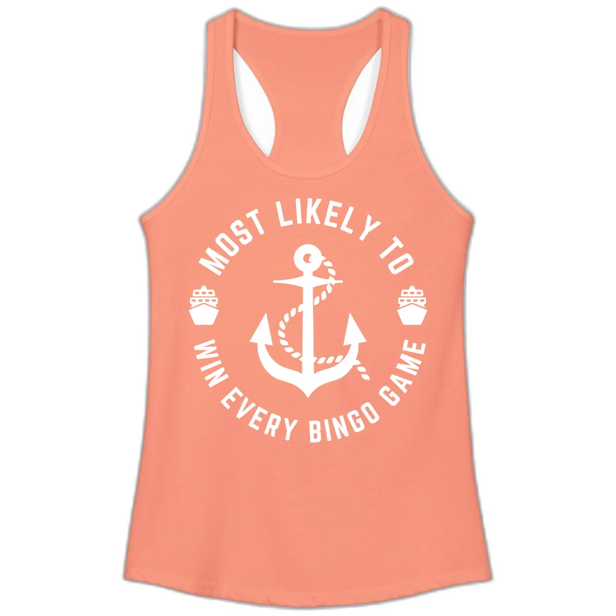 Most Likely To Win Every Bingo Game Ladies Tank in Solid Light Orange