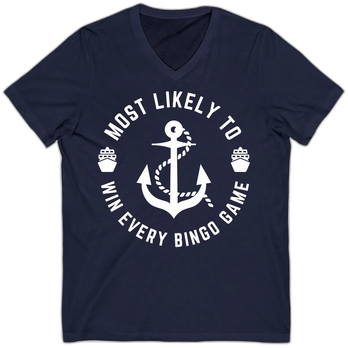 Most Likely To Win Every Bingo Game V-Neck in Navy