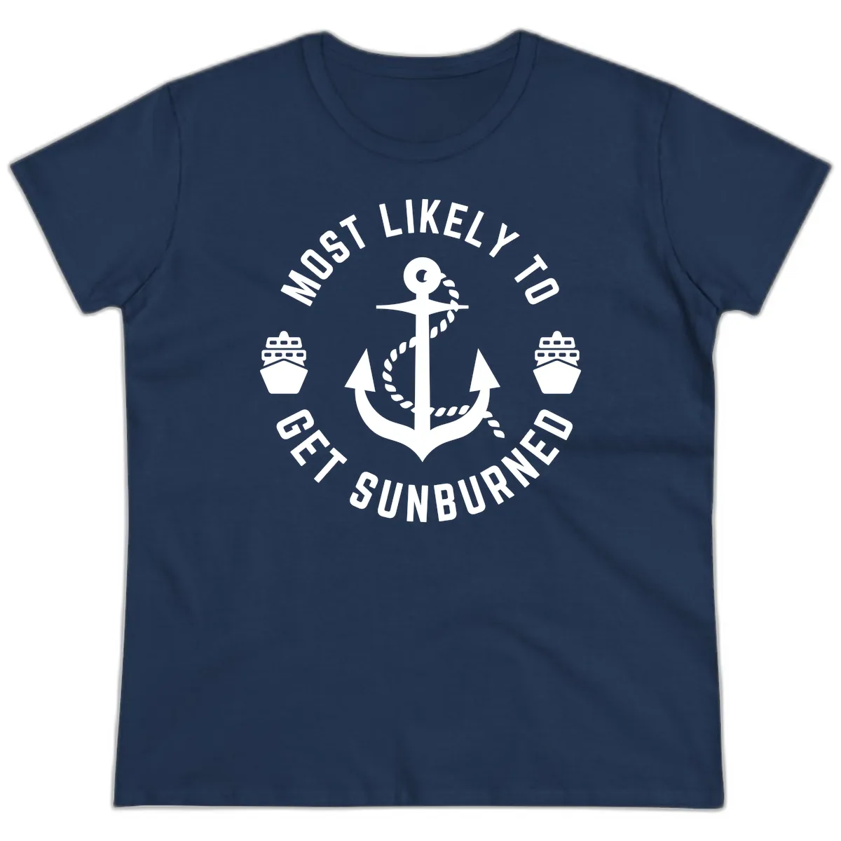 Most Likely To Get Sunburned Ladies Tee in Navy