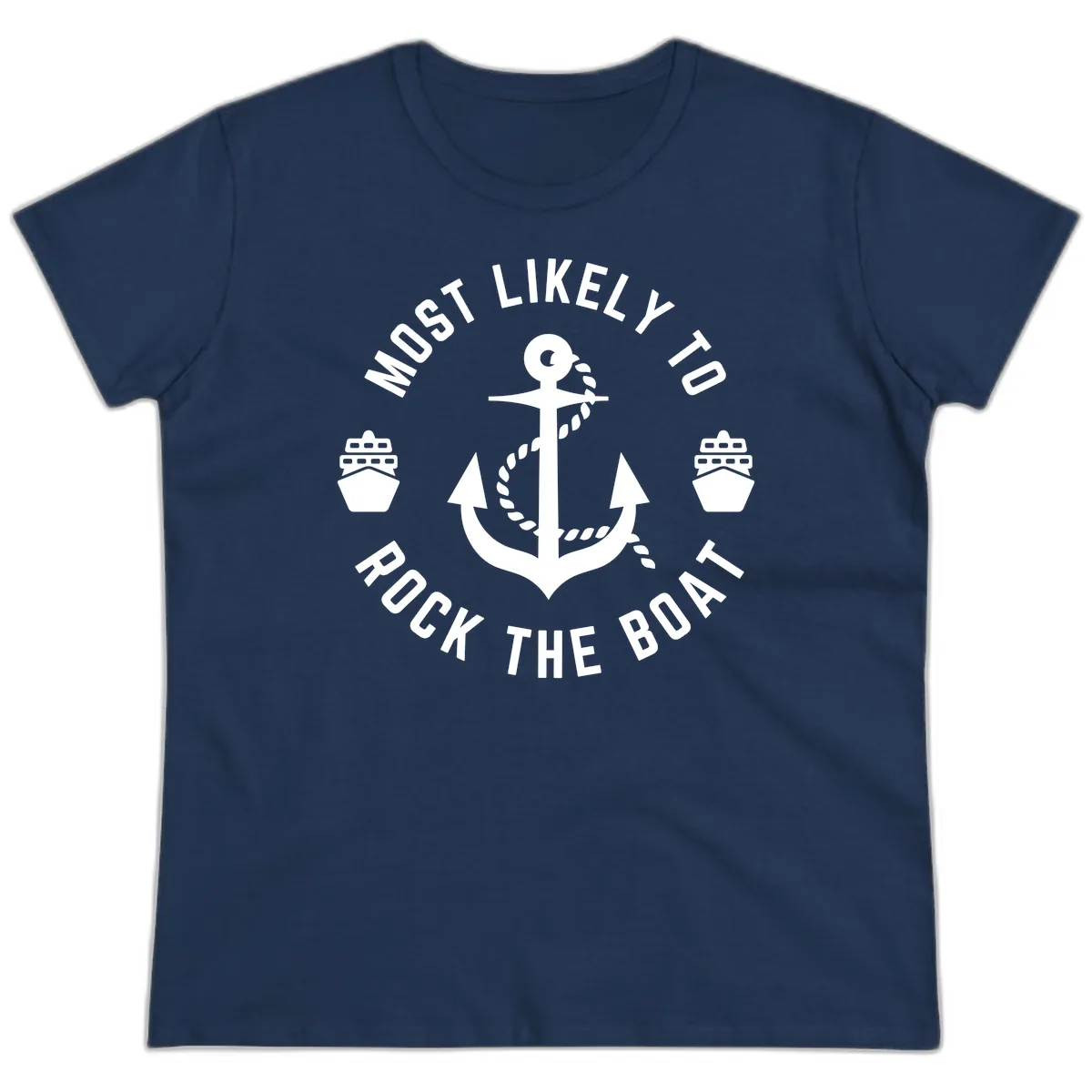Most Likely To Rock The Boat Ladies Tee in Navy