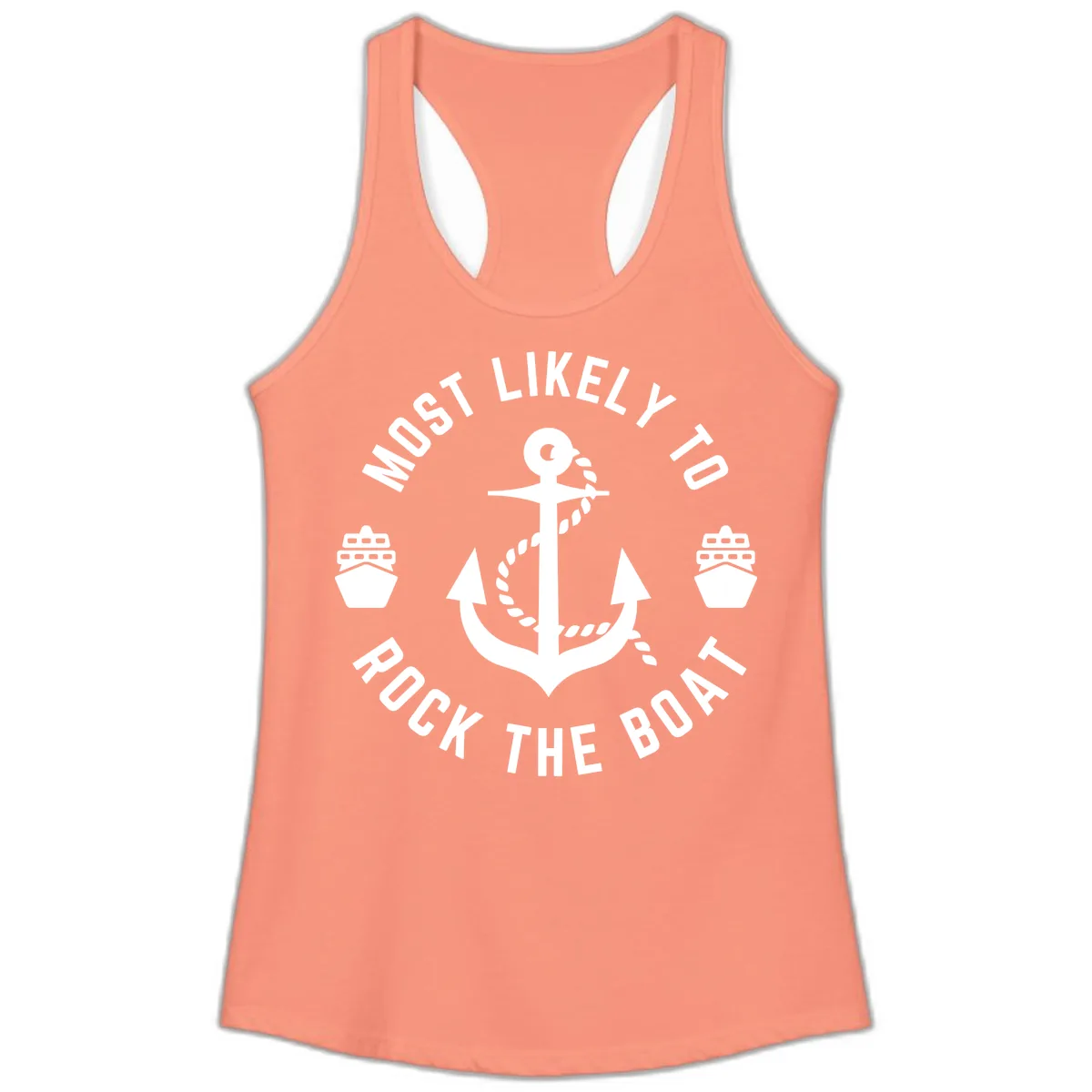 Most Likely To Rock The Boat Ladies Tank in Solid Light Orange