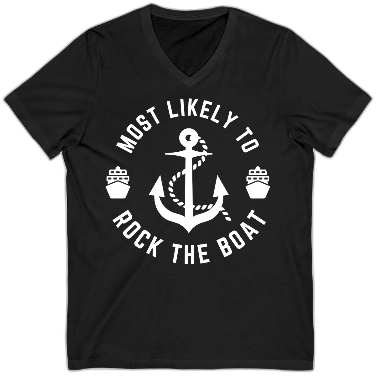 Most Likely To Rock The Boat V-Neck in Black