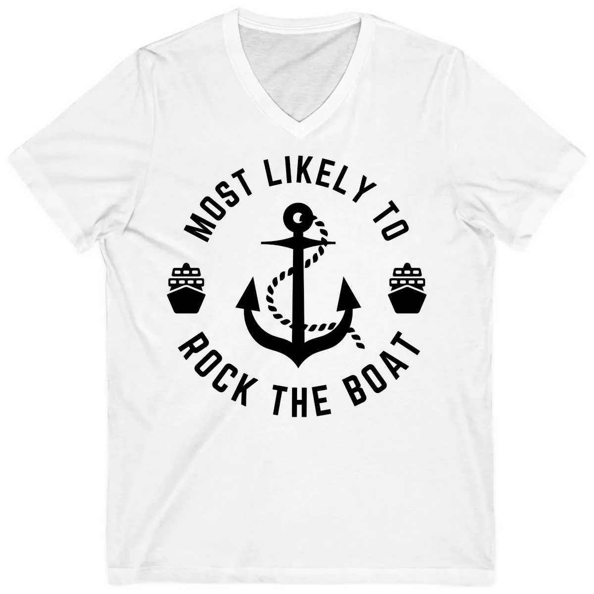 Most Likely To Rock The Boat V-Neck in White