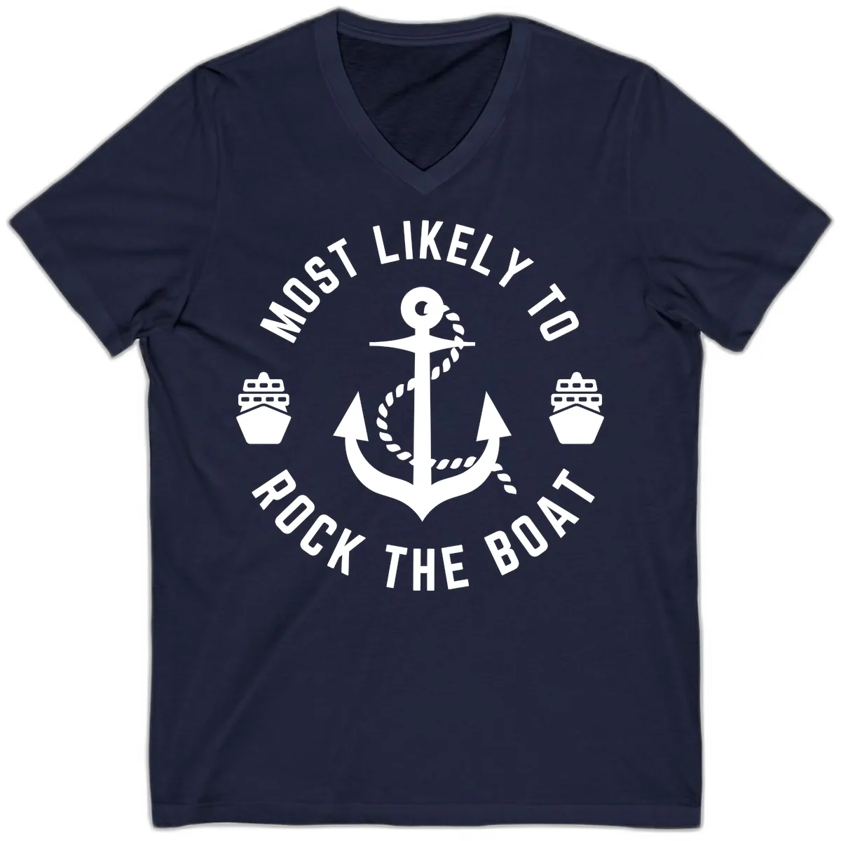 Most Likely To Rock The Boat V-Neck in Navy