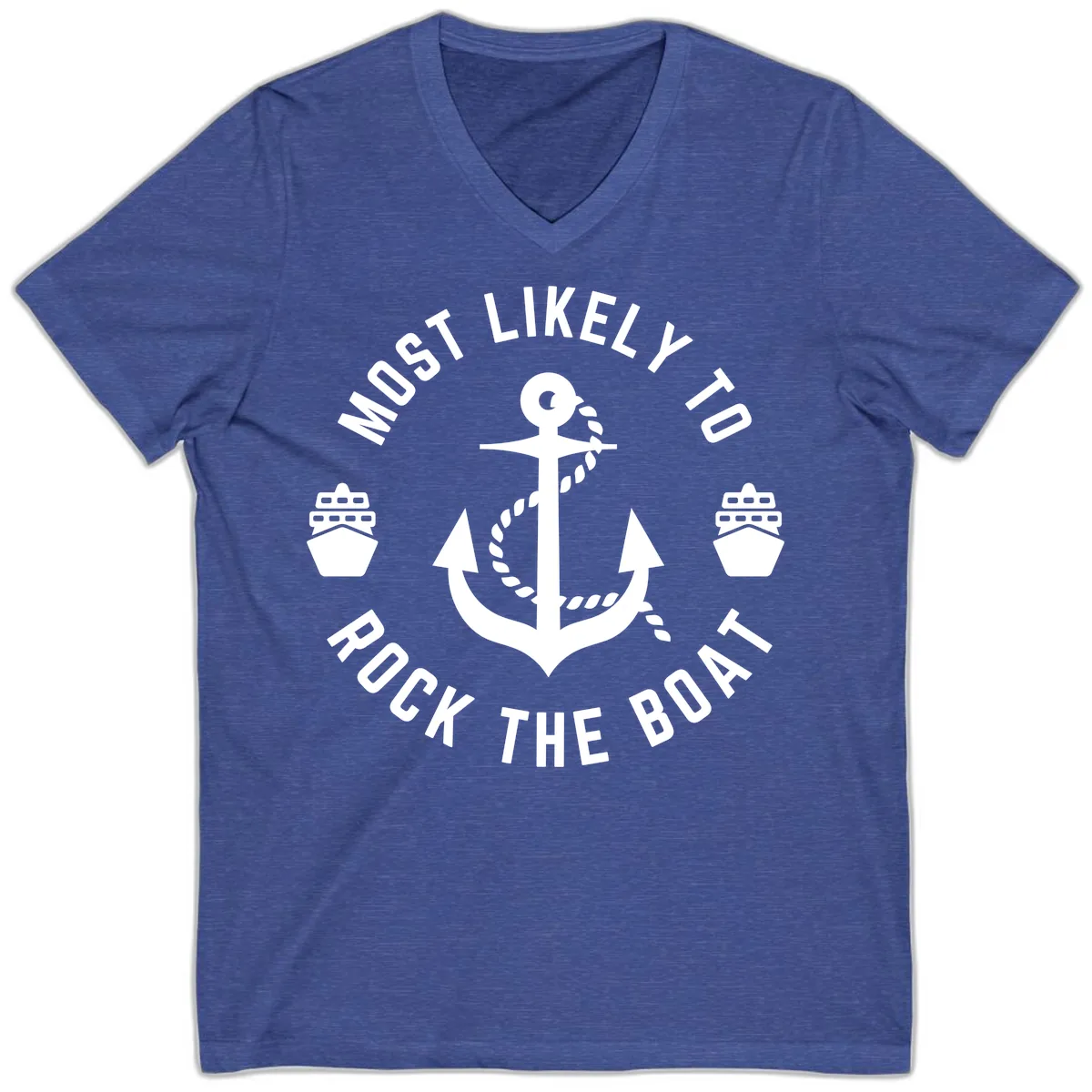 Most Likely To Rock The Boat V-Neck in Heather True Royal
