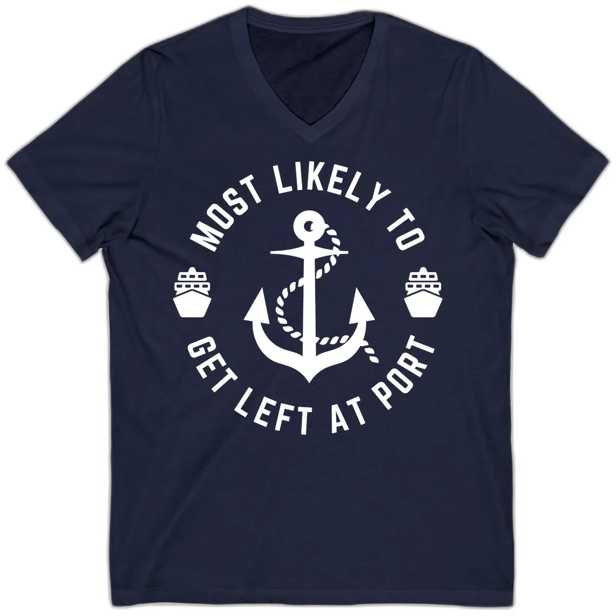 Most Likely To Get Left At Port V-Neck in Navy