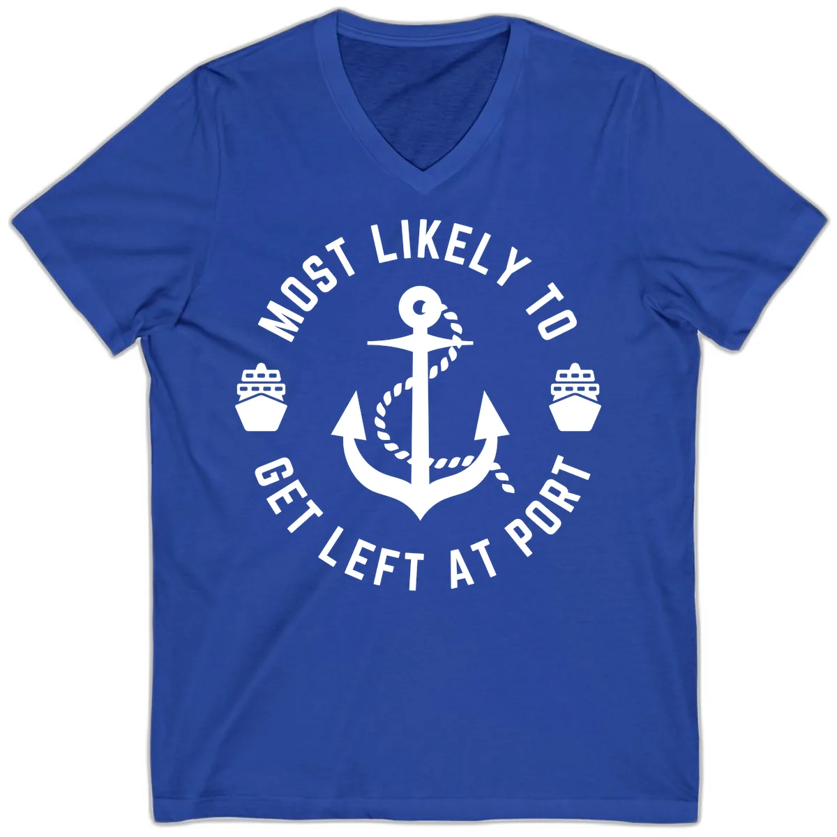 Most Likely To Get Left At Port V-Neck in True Royal