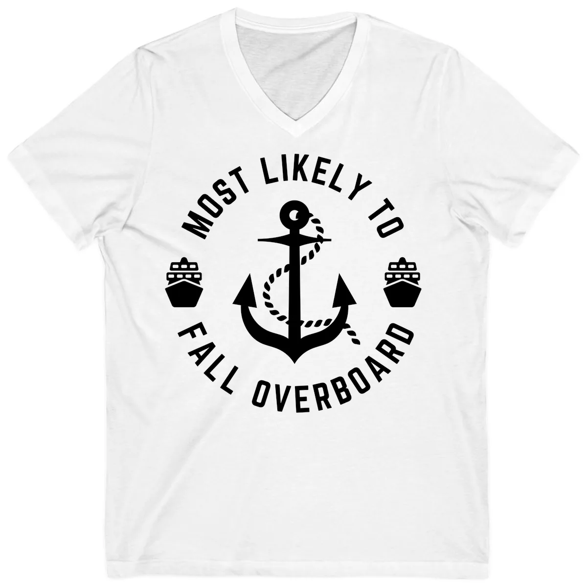 Most Likely To Fall Overboard V-Neck in White