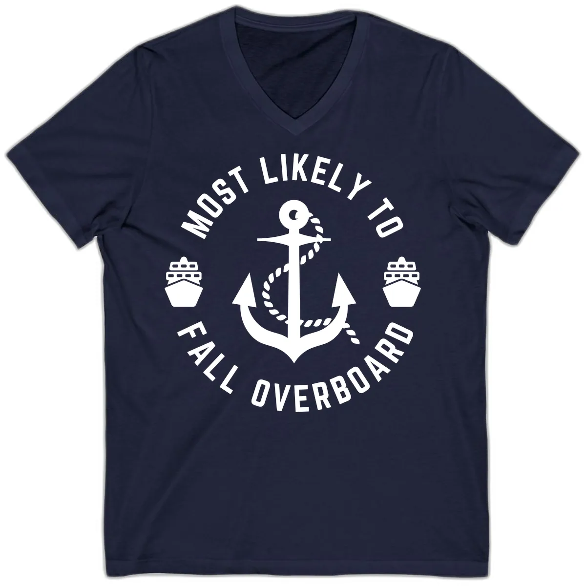 Most Likely To Fall Overboard V-Neck in Navy