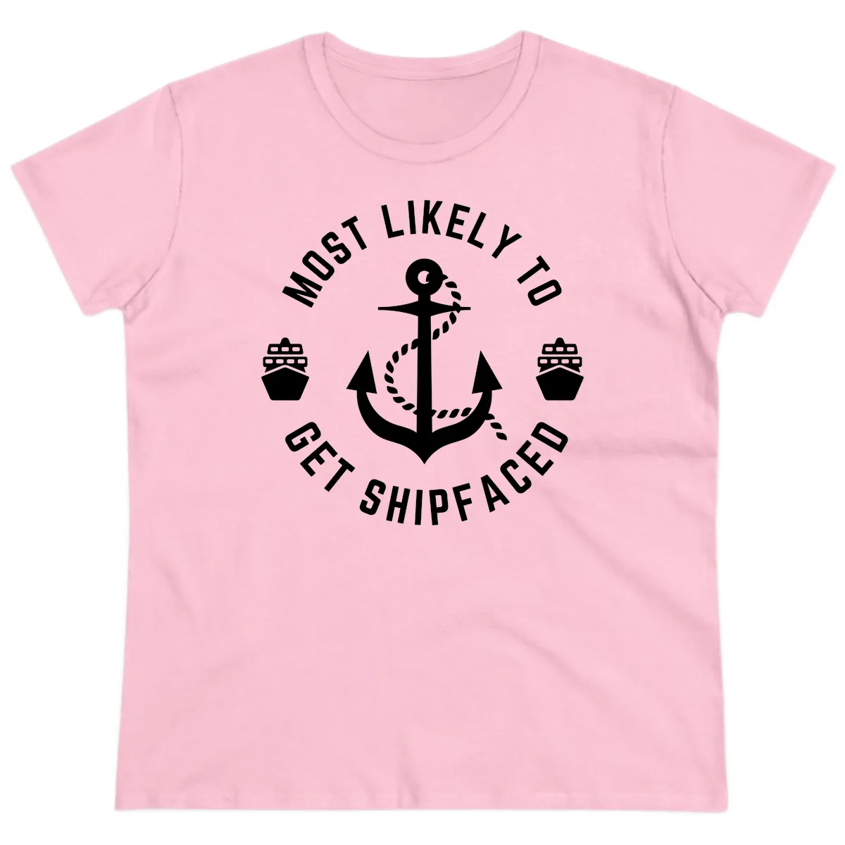 Most Likely To Get Shipfaced Ladies Tee in Light Pink