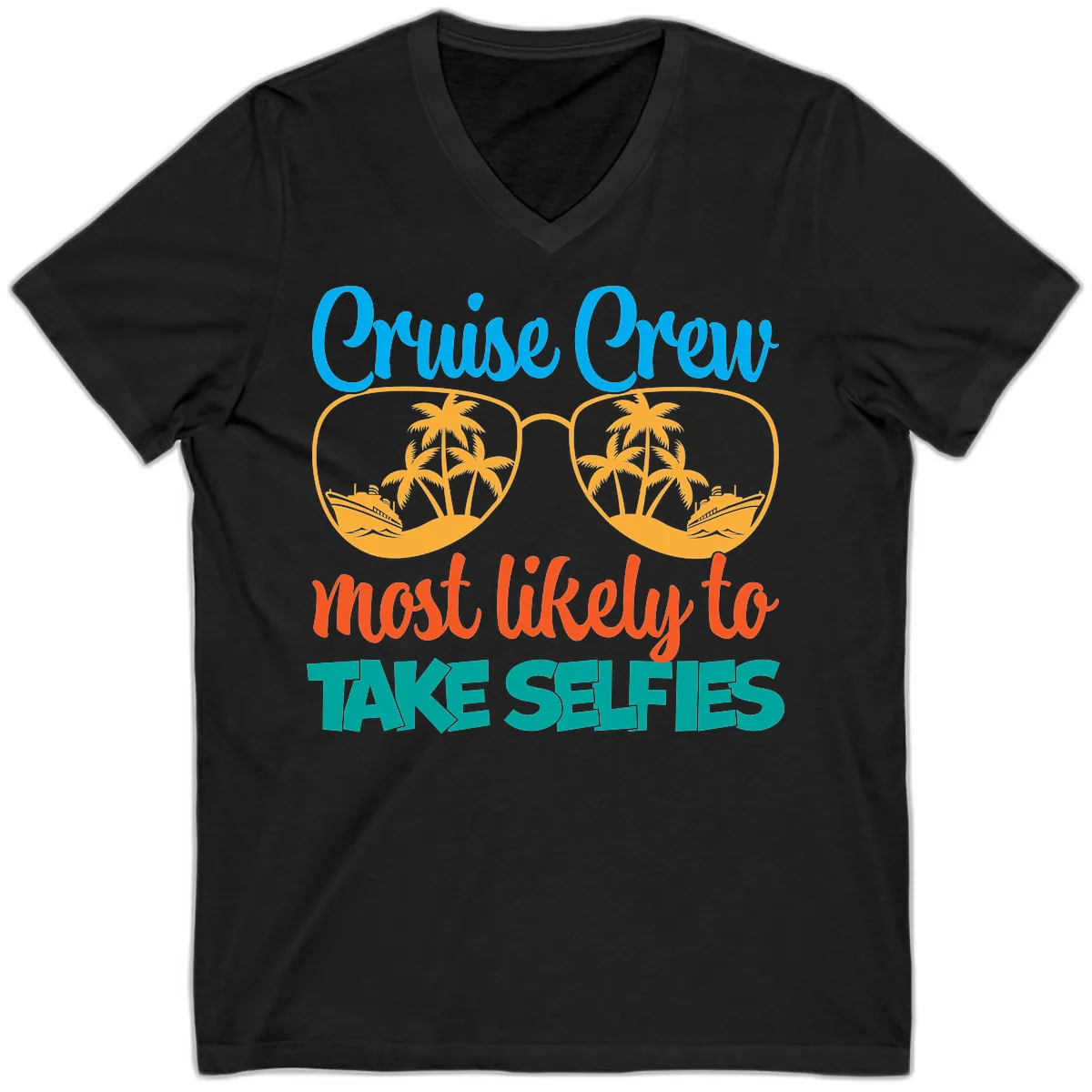 Cruise Crew Most Likely To Take Selfies V-Neck in Black