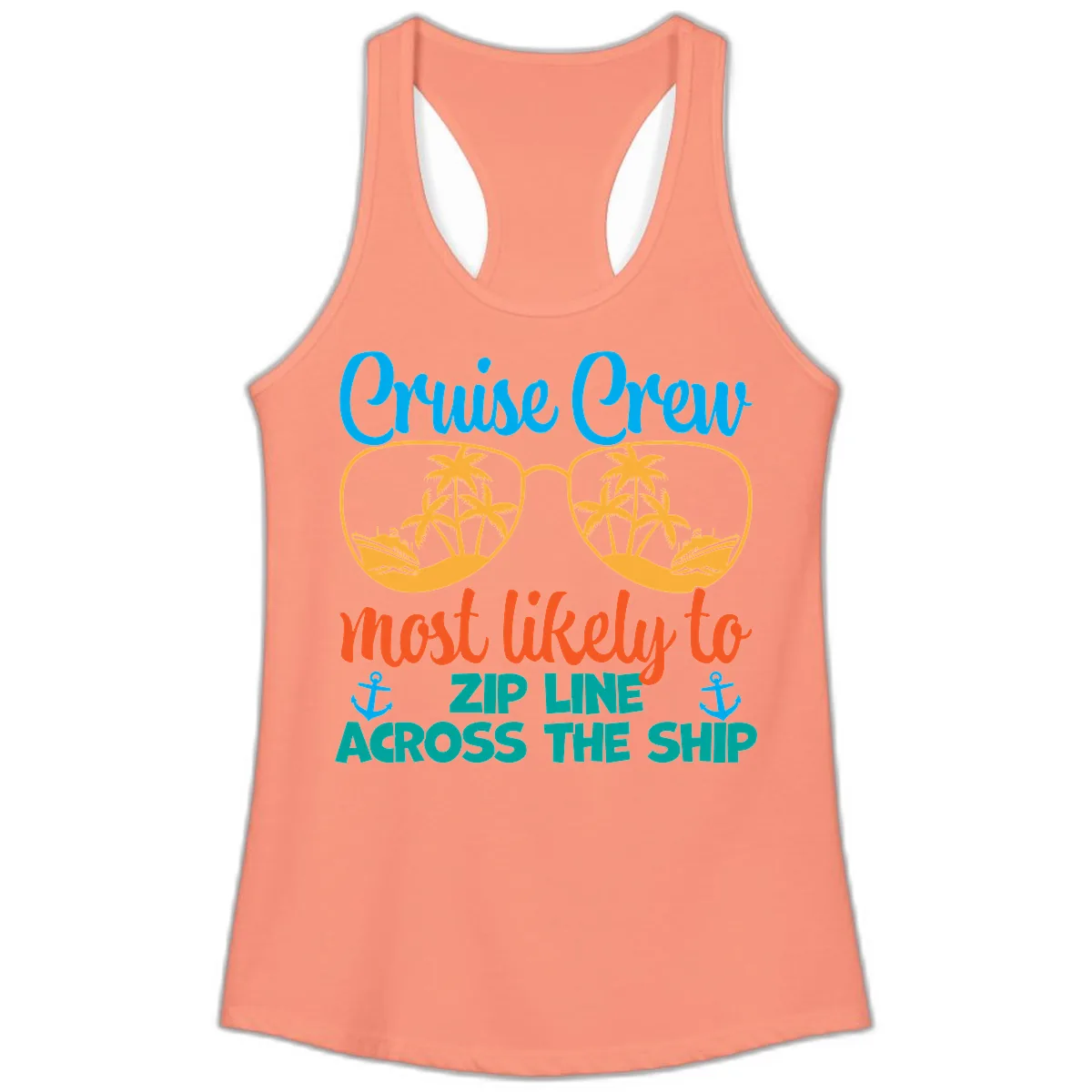 Cruise Crew Most Likely To Zip Line Ladies Tank in Solid Light Orange