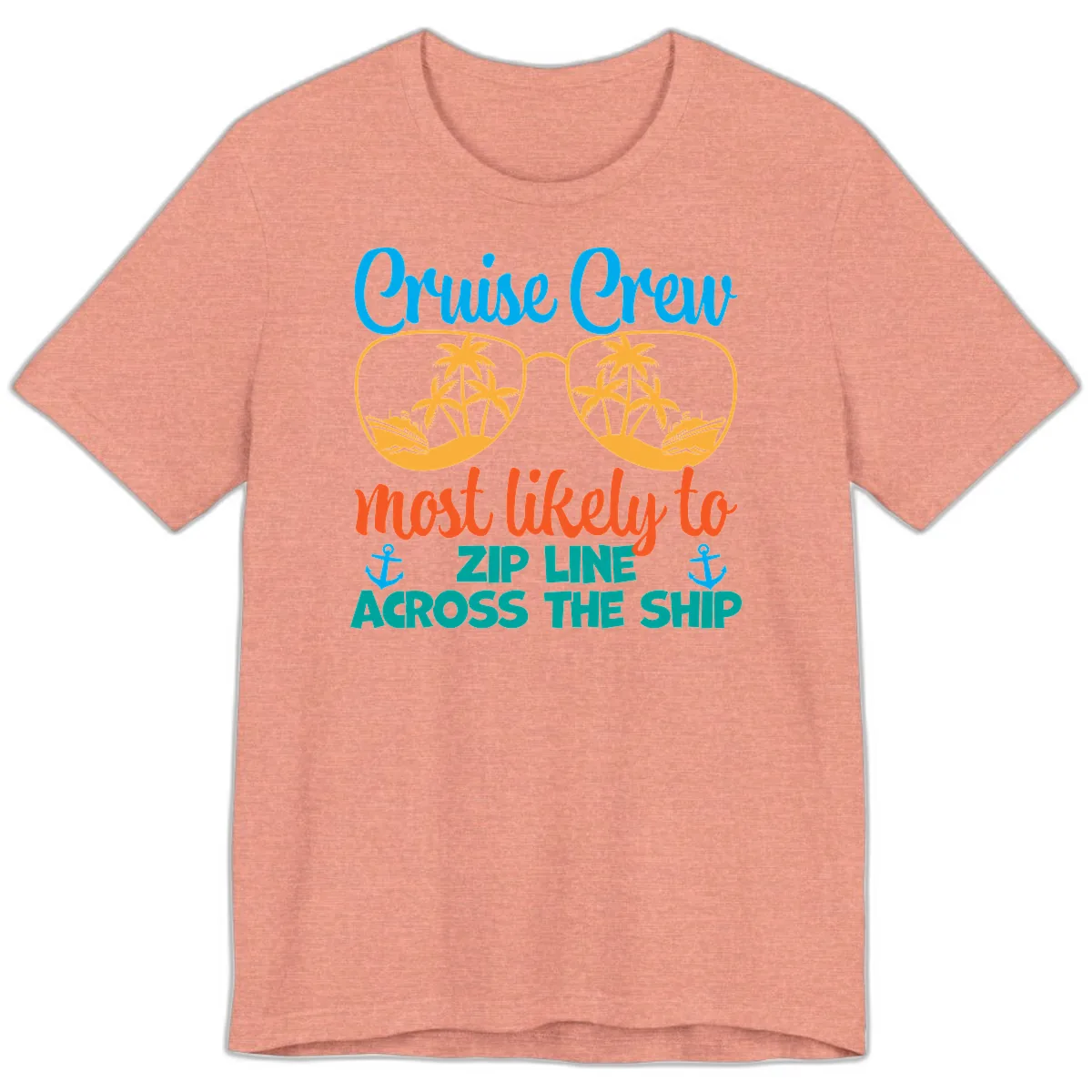 Cruise Crew Most Likely To Zip Line Premium T-Shirt in Heather Sunset
