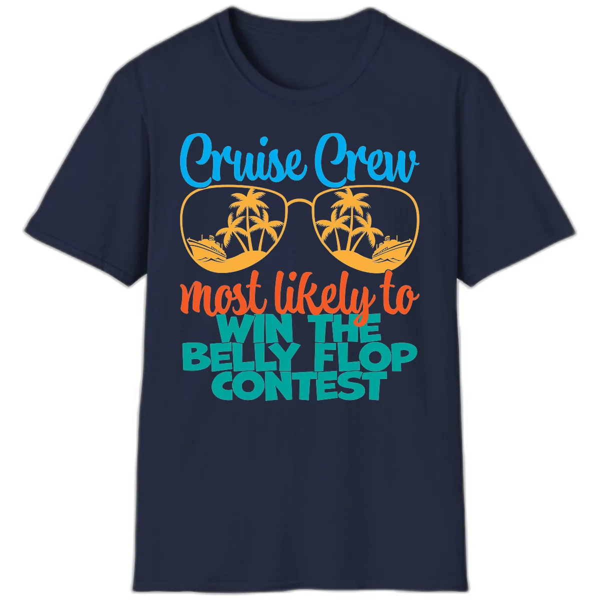 Cruise Crew Belly Flop Contest T-Shirt in Navy