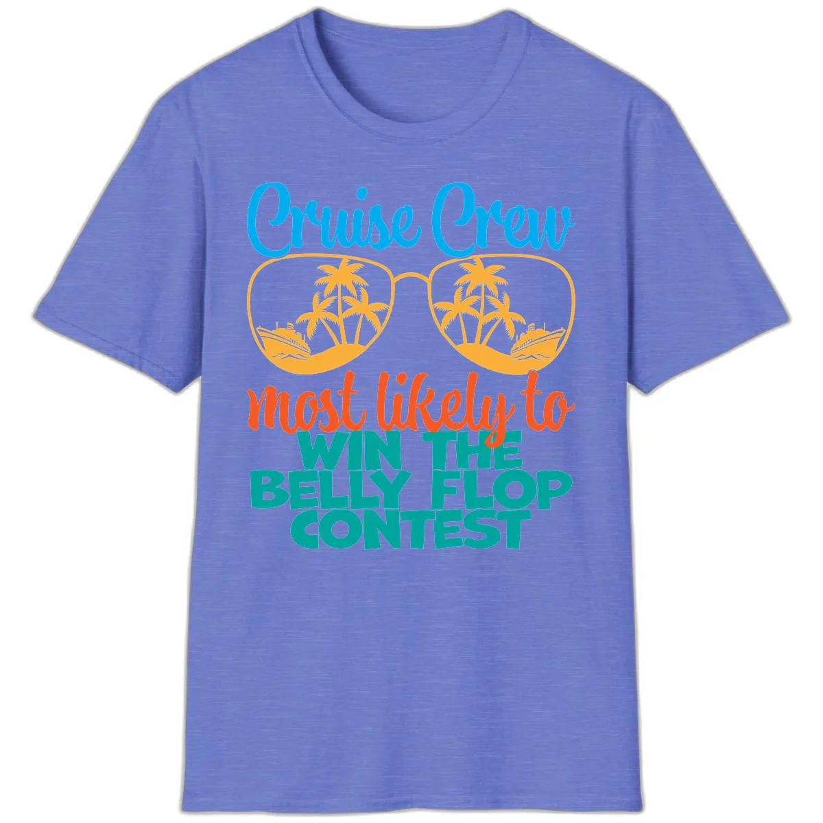 Cruise Crew Belly Flop Contest T-Shirt in Heather Royal