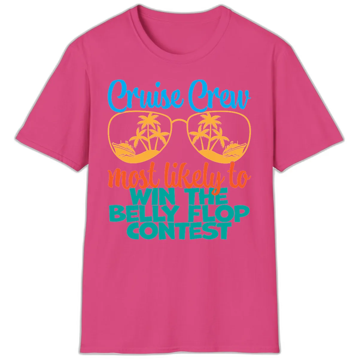Cruise Crew Belly Flop Contest T-Shirt in Heliconia