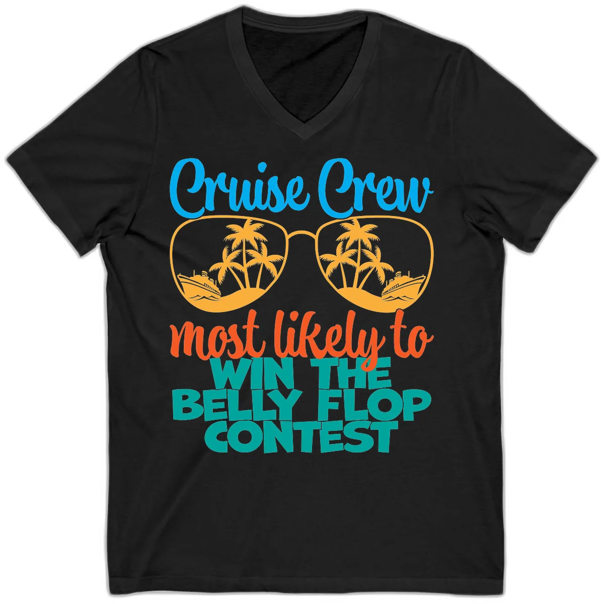 Cruise Crew Belly Flop Contest V-Neck in Black