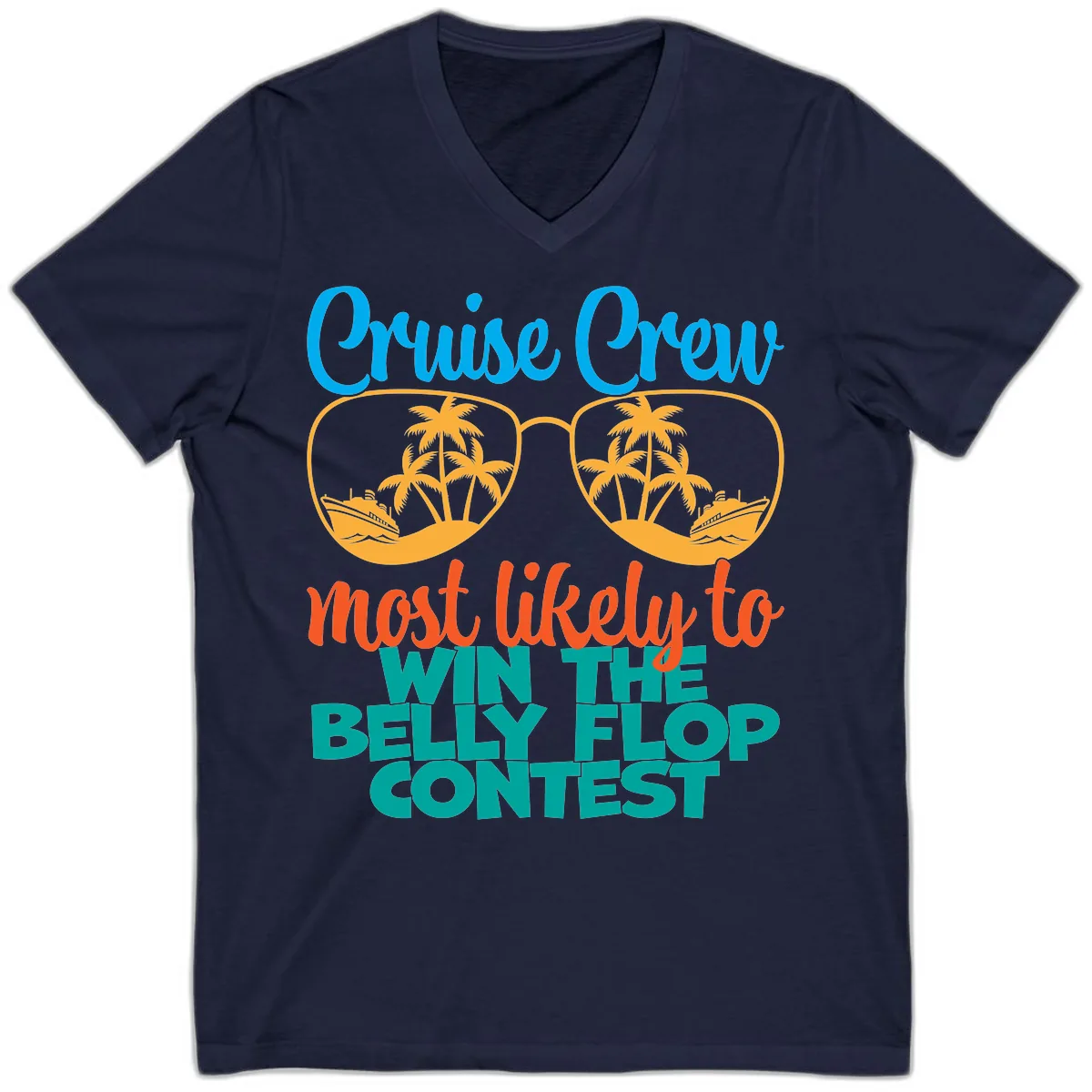 Cruise Crew Belly Flop Contest V-Neck in Navy