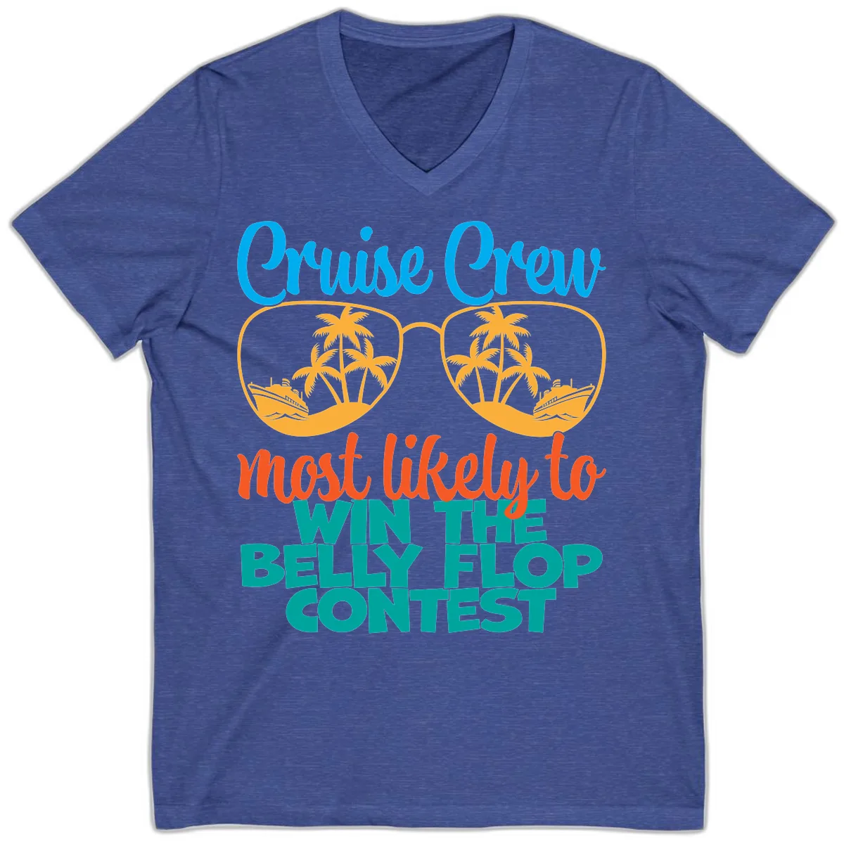 Cruise Crew Belly Flop Contest V-Neck in Heather True Royal