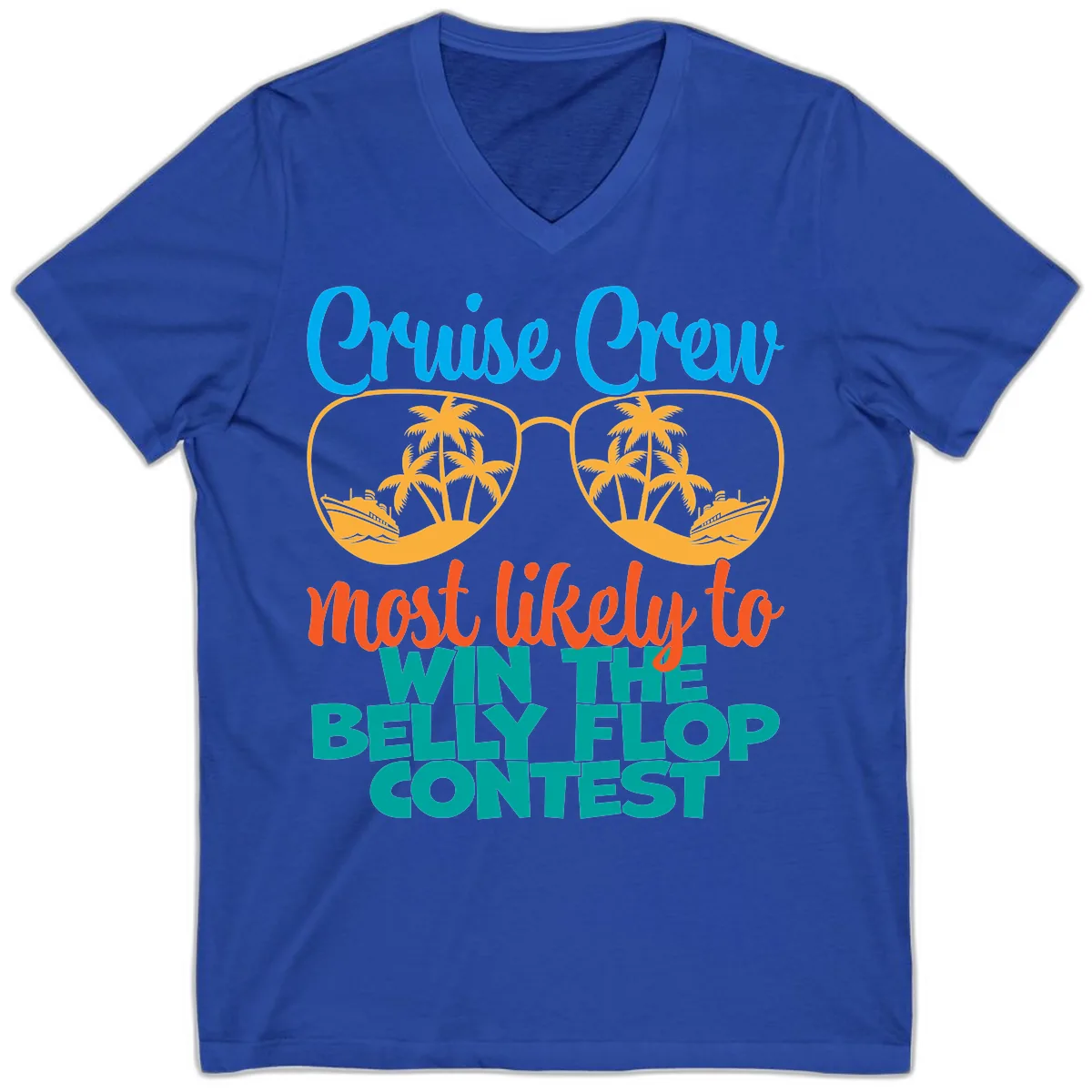 Cruise Crew Belly Flop Contest V-Neck in True Royal