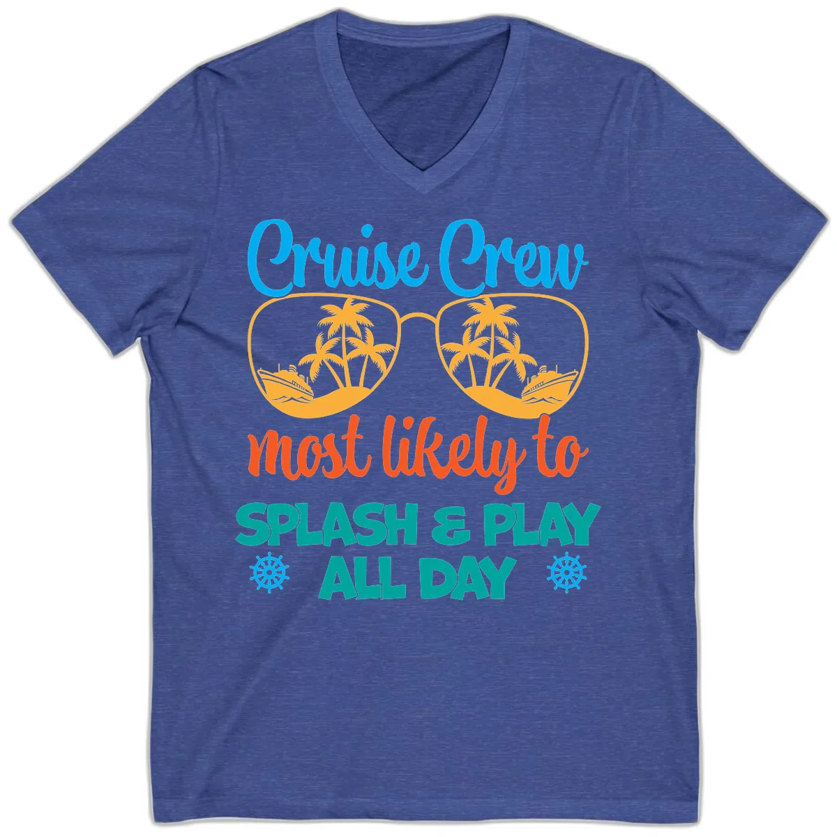Cruise Crew Most Likely To Splash & Play V-Neck in Heather True Royal