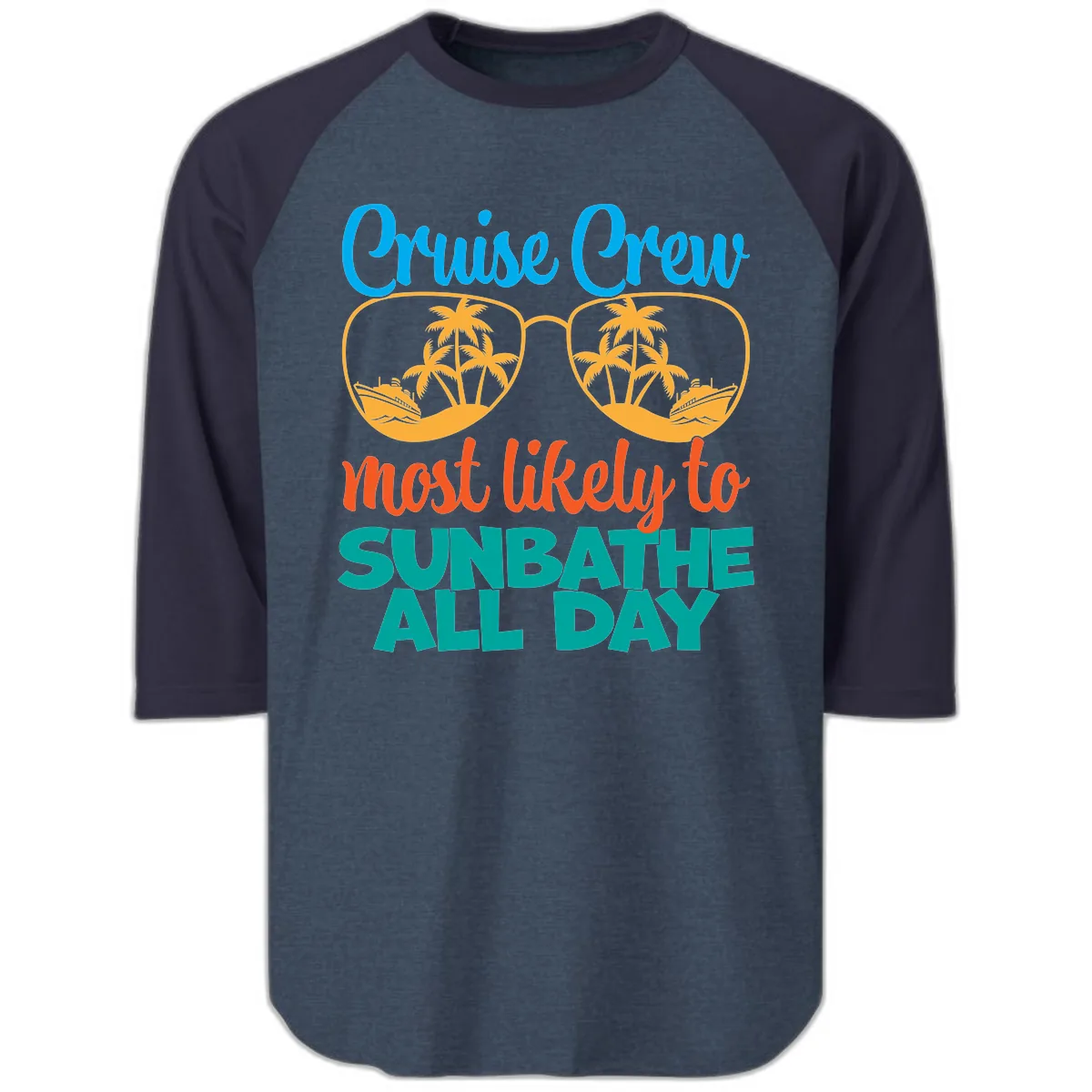 Cruise Crew Most Likely To Sunbathe All Day Raglan 3/4 in Heather Denim Navy