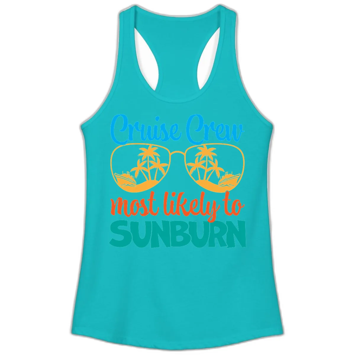 Cruise Crew Most Likely To Sunburn Ladies Tank in Tahiti Blue