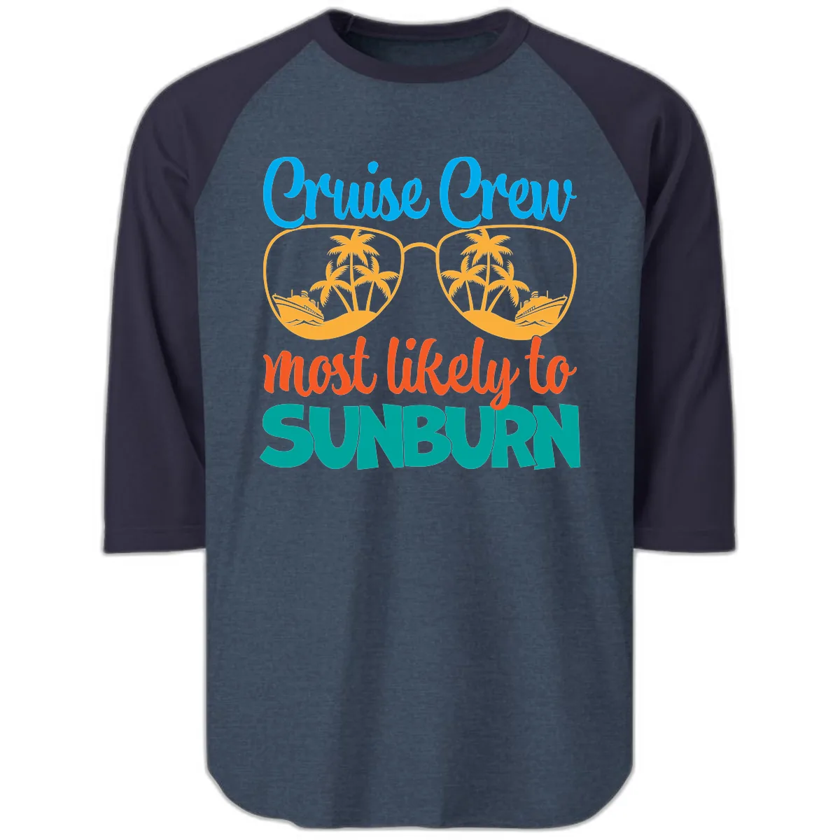 Cruise Crew Most Likely To Sunburn Raglan 3/4 in Heather Denim Navy