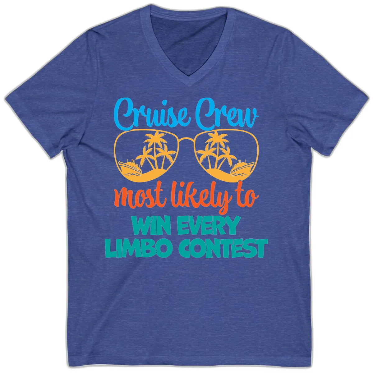 Cruise Crew Most Likely to Win Limbo V-Neck in Heather True Royal