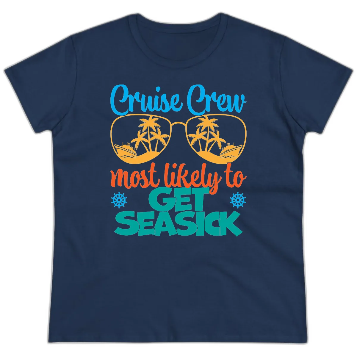 Cruise Crew Most Likely To Get Seasick Ladies Tee in Navy