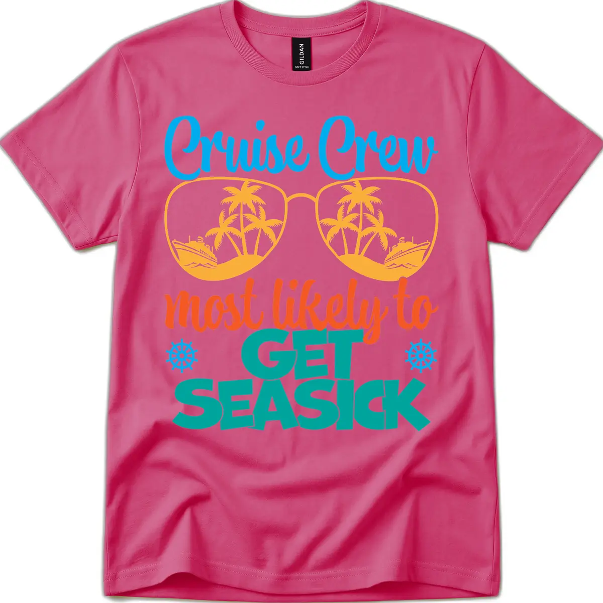 Cruise Crew Most Likely To Get Seasick T-Shirt in Heliconia
