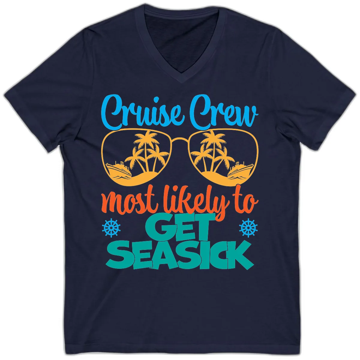 Cruise Crew Most Likely To Get Seasick V-Neck in Navy