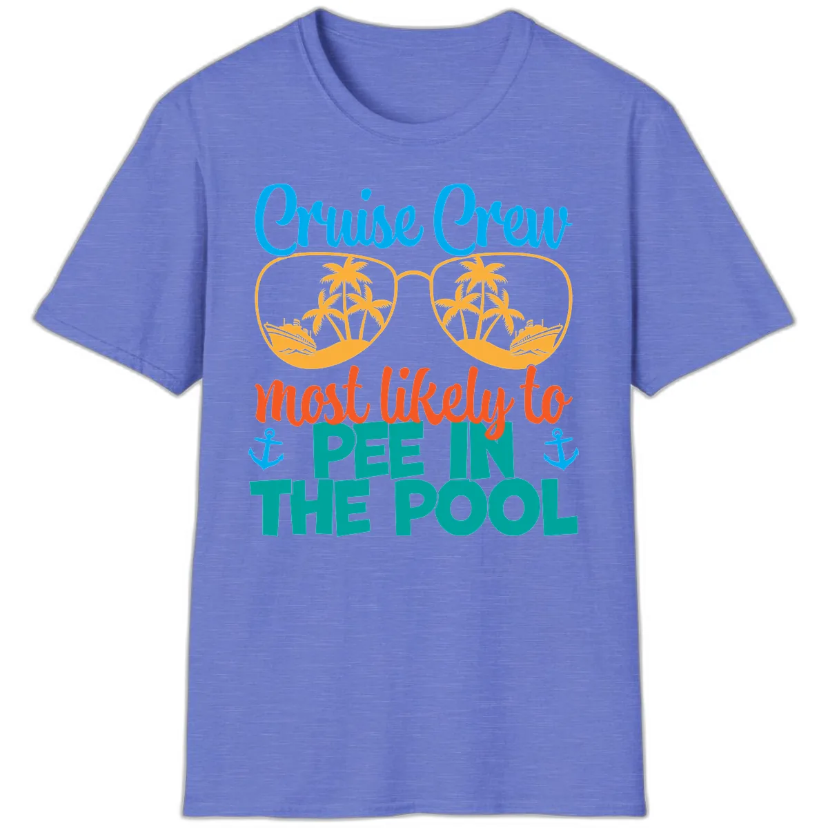 Cruise Crew Most Likely To Pee In The Pool T-Shirt in Heather Royal