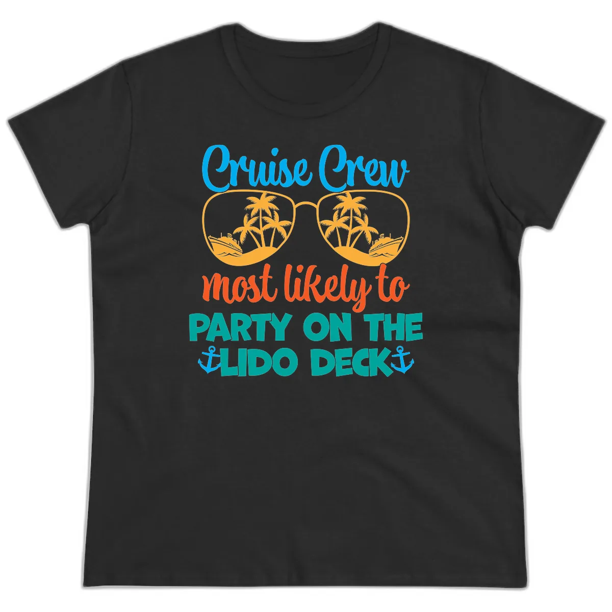 Cruise Crew Lido Deck Party Ladies Tee in Black